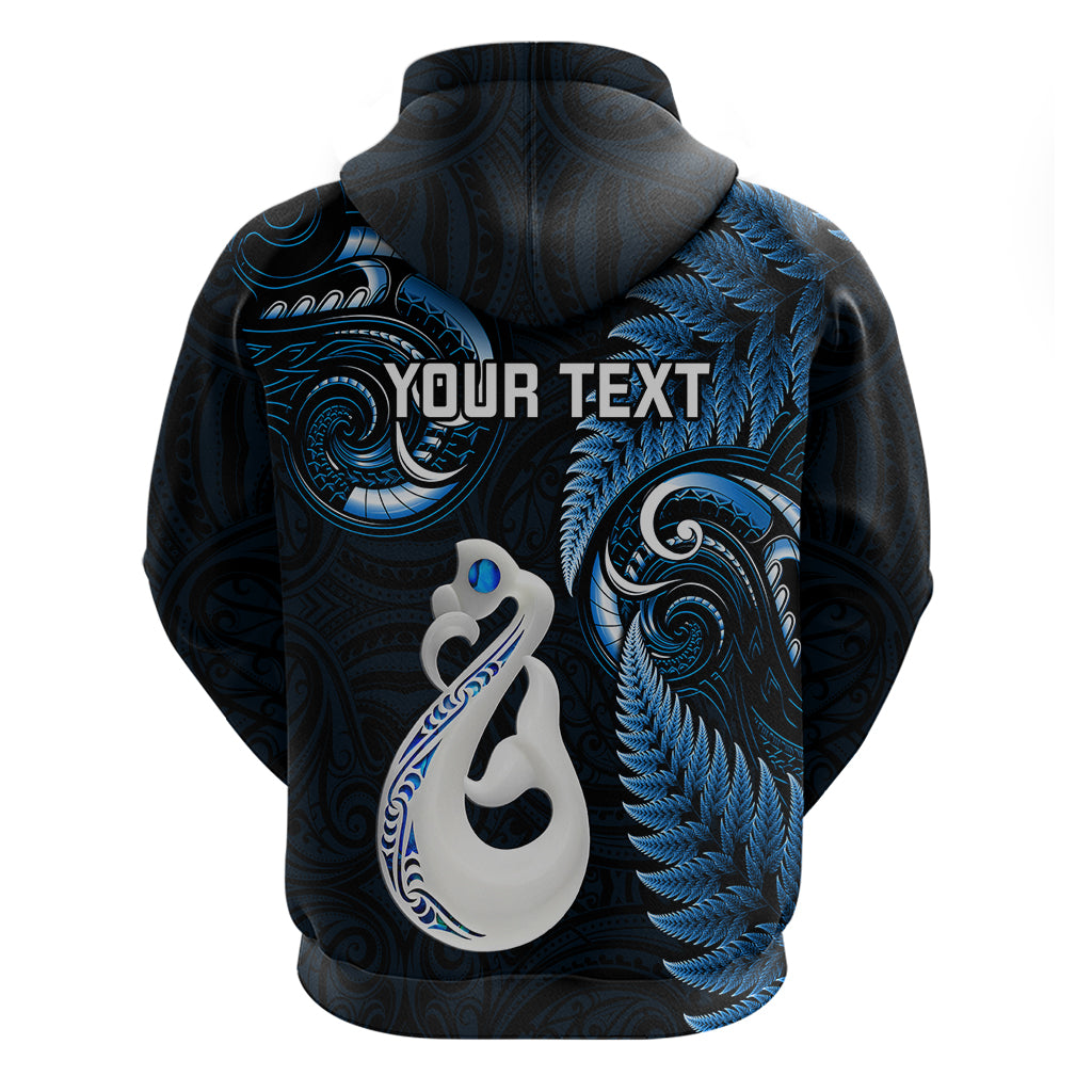 Personalised New Zealand Hoodie Aotearoa Silver Fern With Manaia Maori Unique Blue LT14