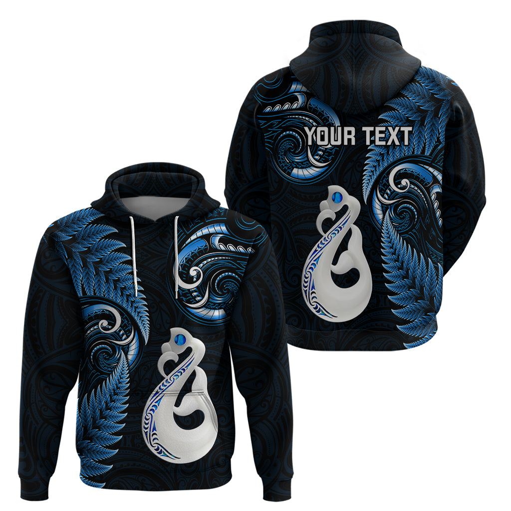 Personalised New Zealand Hoodie Aotearoa Silver Fern With Manaia Maori Unique Blue LT14