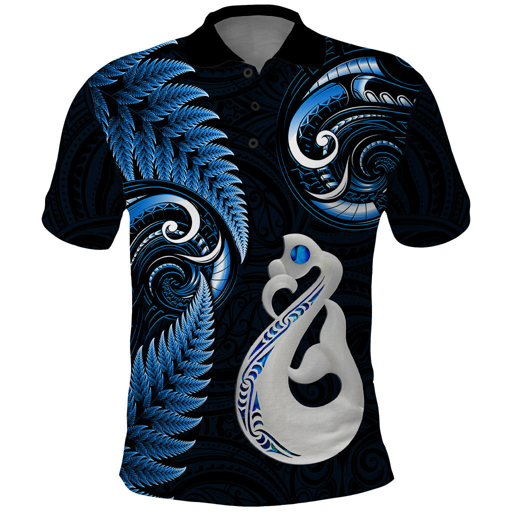 Personalised New Zealand Polo Shirt Aotearoa Silver Fern With Manaia Maori Unique Blue LT14