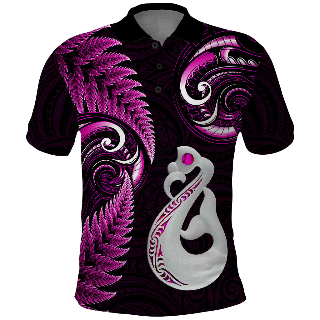 Personalised New Zealand Polo Shirt Aotearoa Silver Fern With Manaia Maori Unique Pink LT14