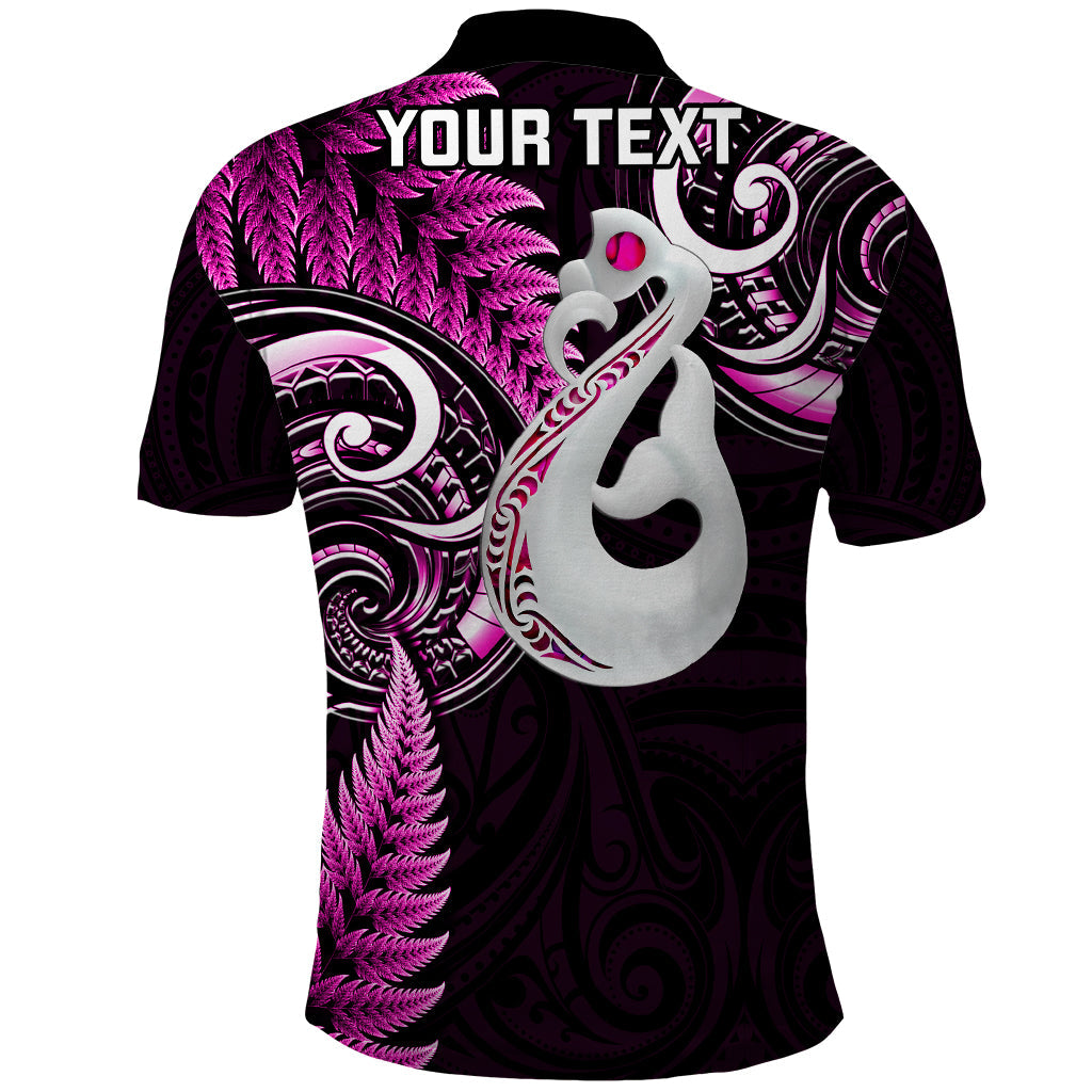 Personalised New Zealand Polo Shirt Aotearoa Silver Fern With Manaia Maori Unique Pink LT14