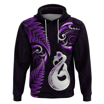 Personalised New Zealand Hoodie Aotearoa Silver Fern With Manaia Maori Unique Purple LT14