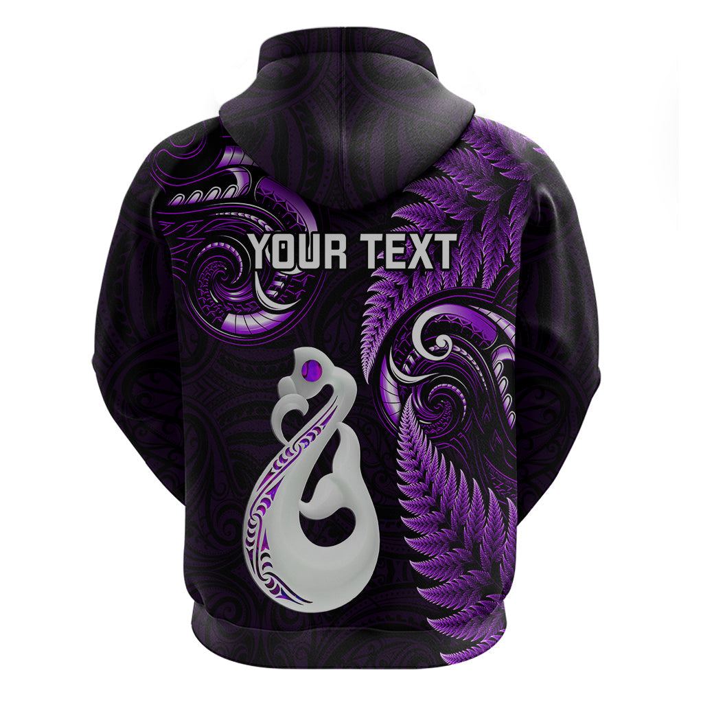 Personalised New Zealand Hoodie Aotearoa Silver Fern With Manaia Maori Unique Purple LT14