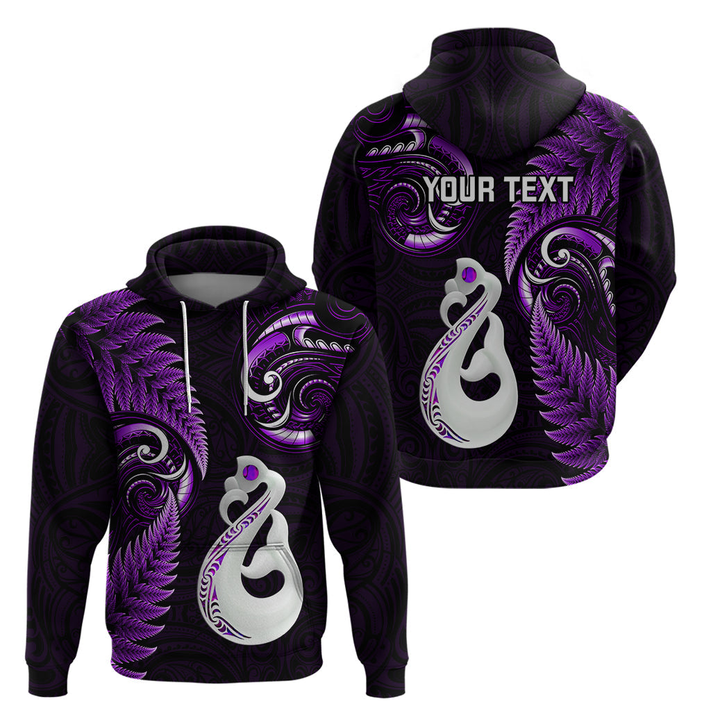 Personalised New Zealand Hoodie Aotearoa Silver Fern With Manaia Maori Unique Purple LT14