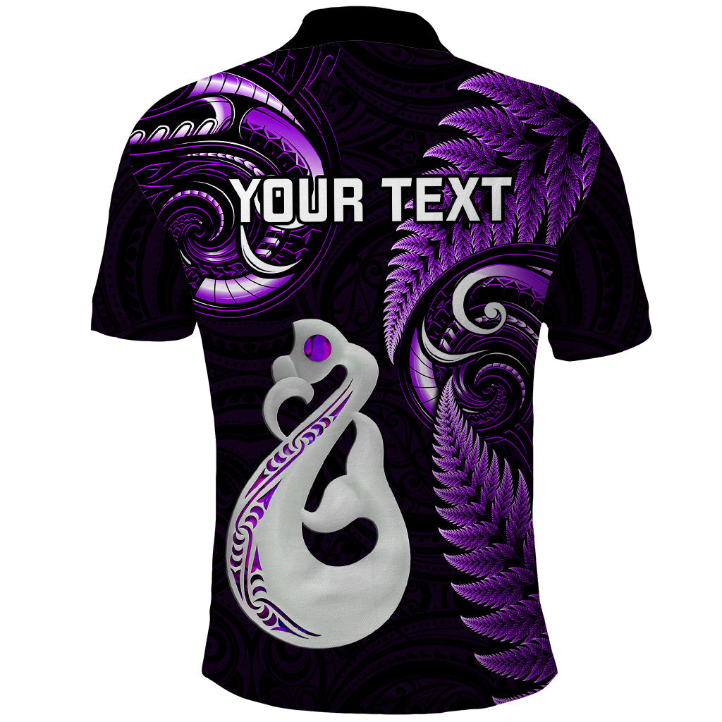 Personalised New Zealand Polo Shirt Aotearoa Silver Fern With Manaia Maori Unique Purple LT14
