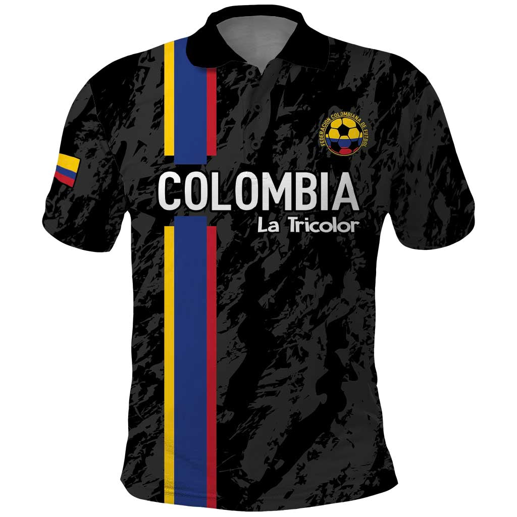Custom Colombia Football Polo Shirt 2024 Vamos La Tricolor - Black LT14