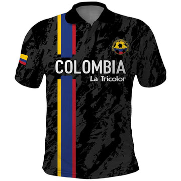 Custom Colombia Football Polo Shirt 2024 Vamos La Tricolor - Black LT14