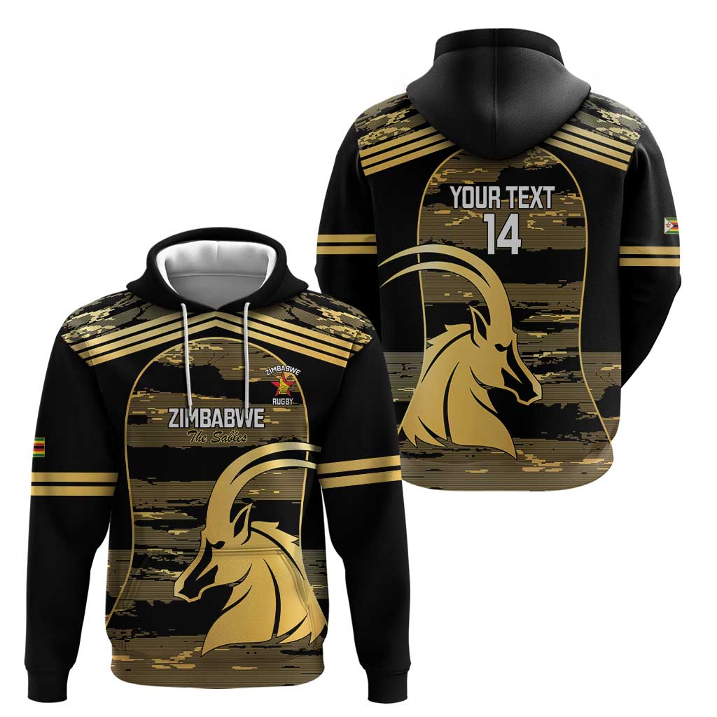 Zimbabwe Rugby Custom Hoodie Come On Sables Gold Black Version LT14
