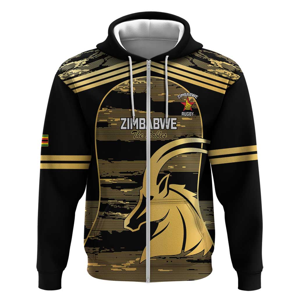 Zimbabwe Rugby Custom Hoodie Come On Sables Gold Black Version LT14