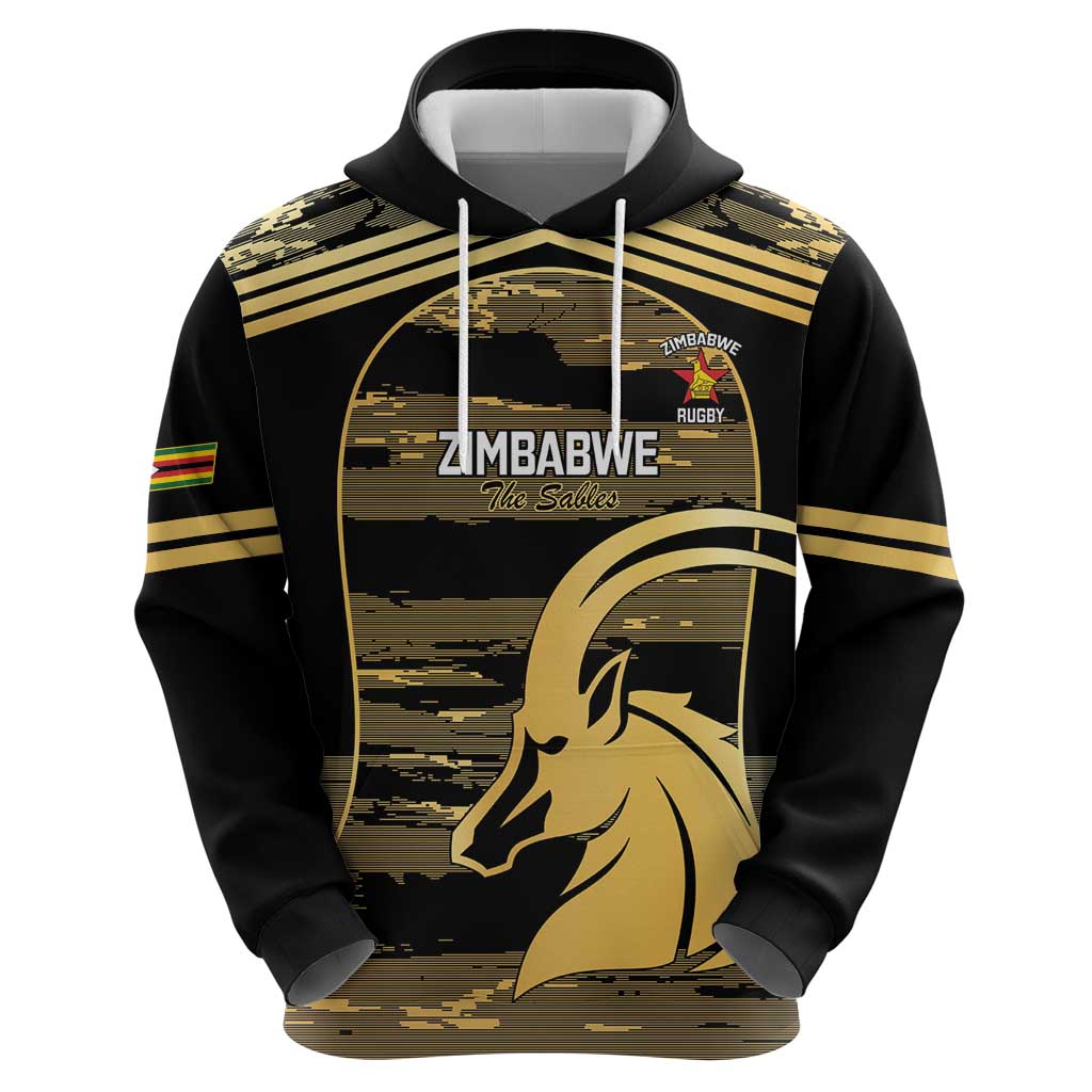 Zimbabwe Rugby Custom Hoodie Come On Sables Gold Black Version LT14