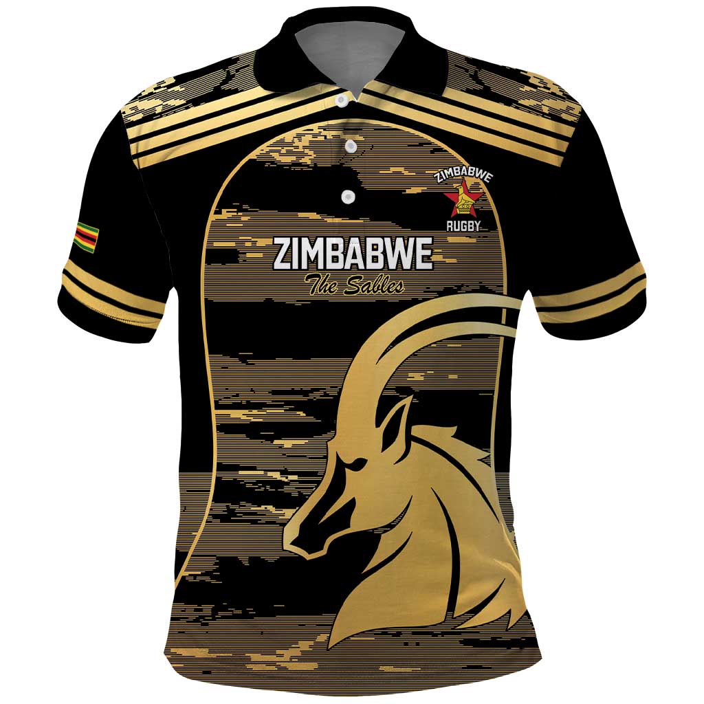Zimbabwe Rugby Custom Polo Shirt Come On Sables Gold Black Version LT14