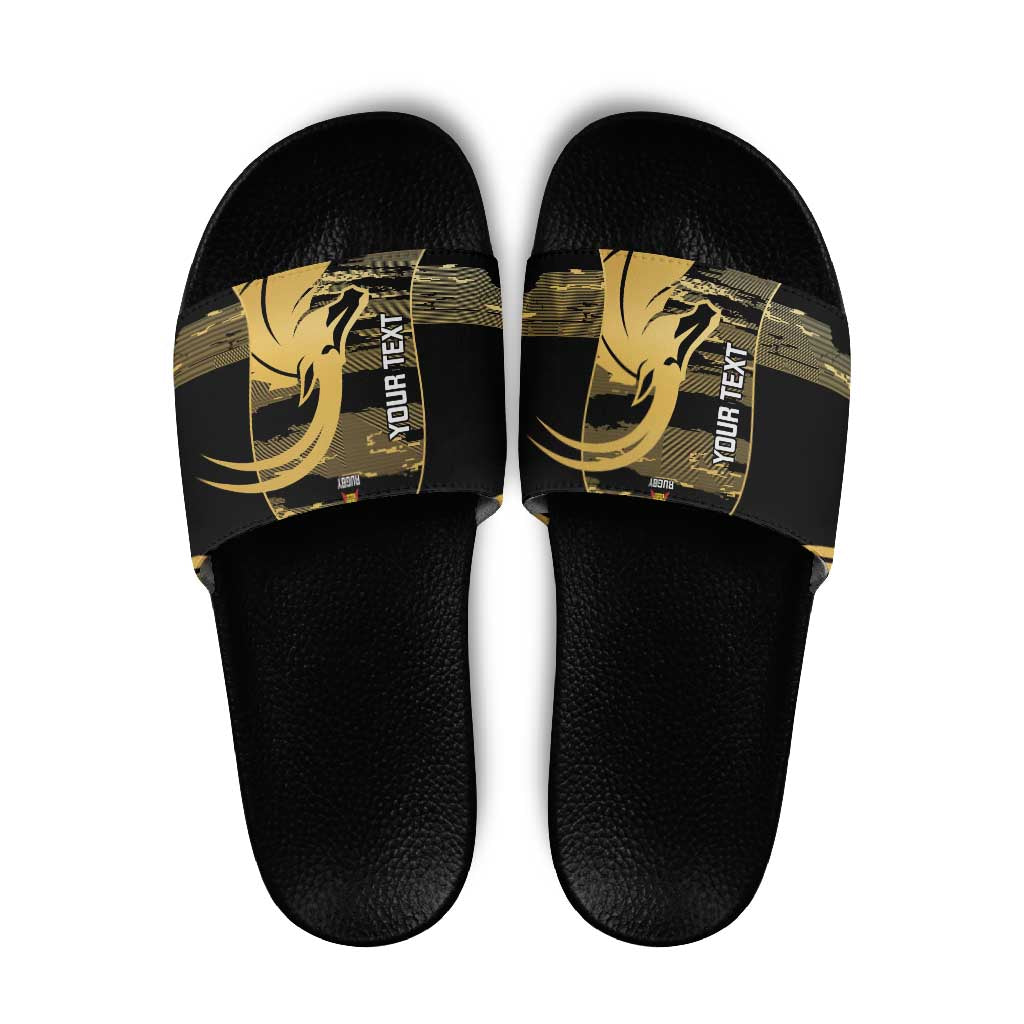 Zimbabwe Rugby Custom Slide Sandals Come On Sables Gold Black Version LT14