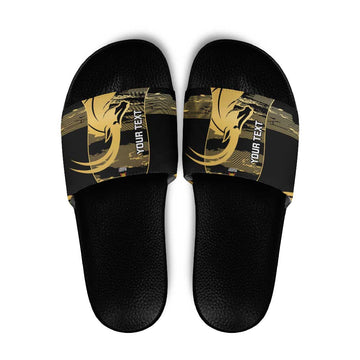 Zimbabwe Rugby Custom Slide Sandals Come On Sables Gold Black Version LT14