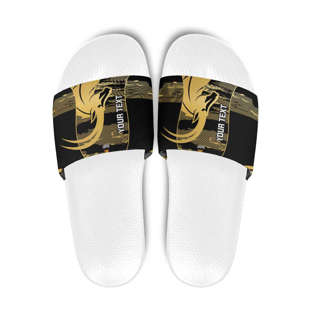 Zimbabwe Rugby Custom Slide Sandals Come On Sables Gold Black Version LT14