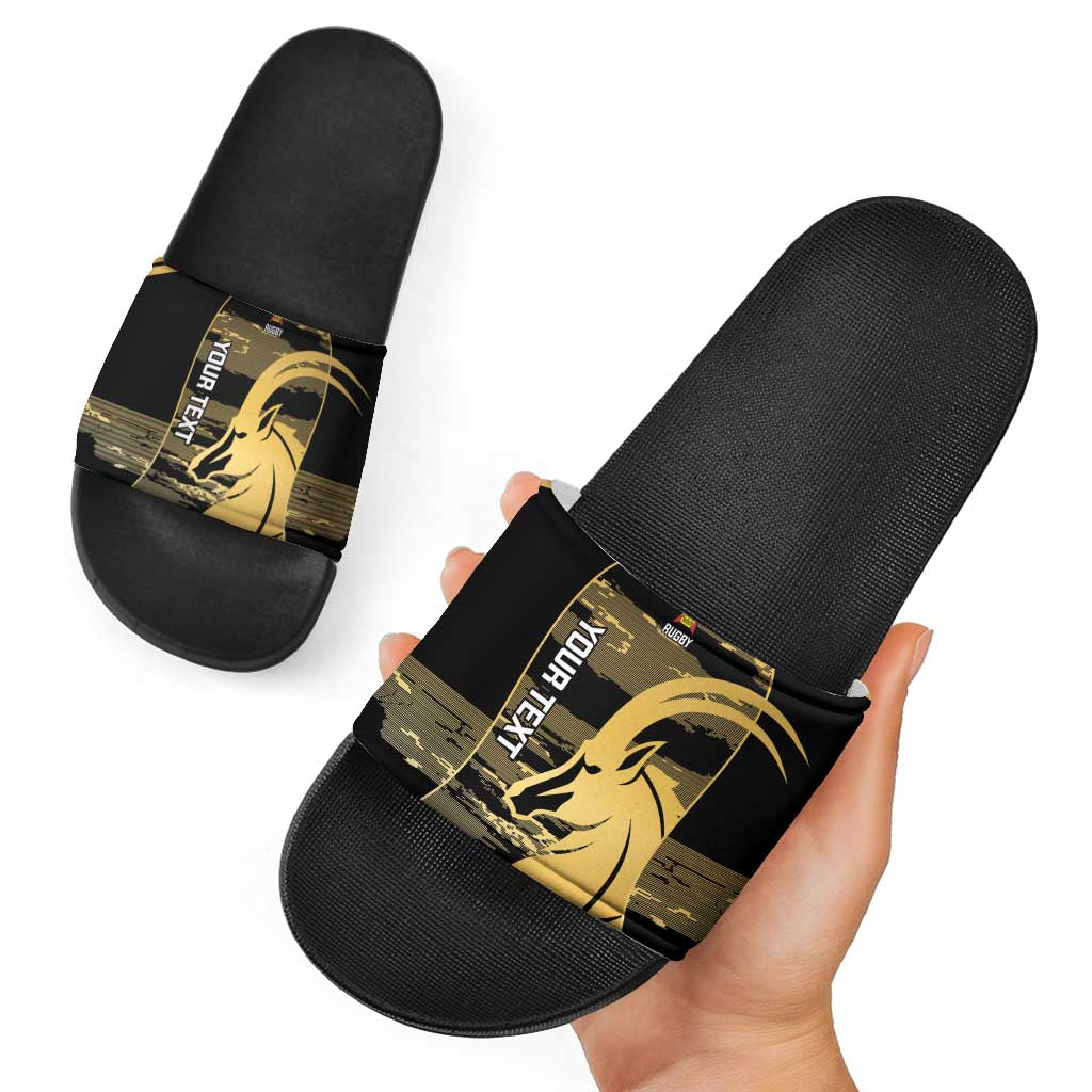 Zimbabwe Rugby Custom Slide Sandals Come On Sables Gold Black Version LT14