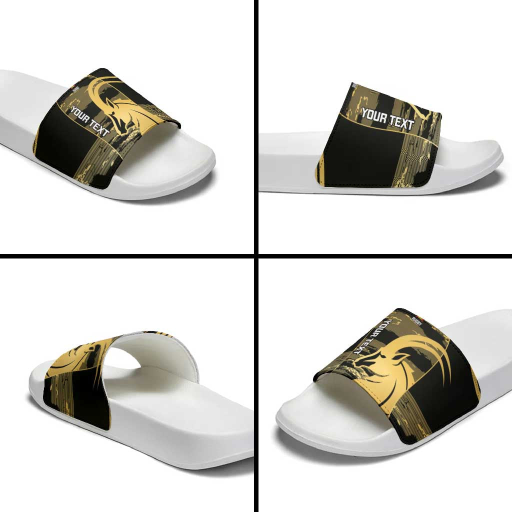 Zimbabwe Rugby Custom Slide Sandals Come On Sables Gold Black Version LT14
