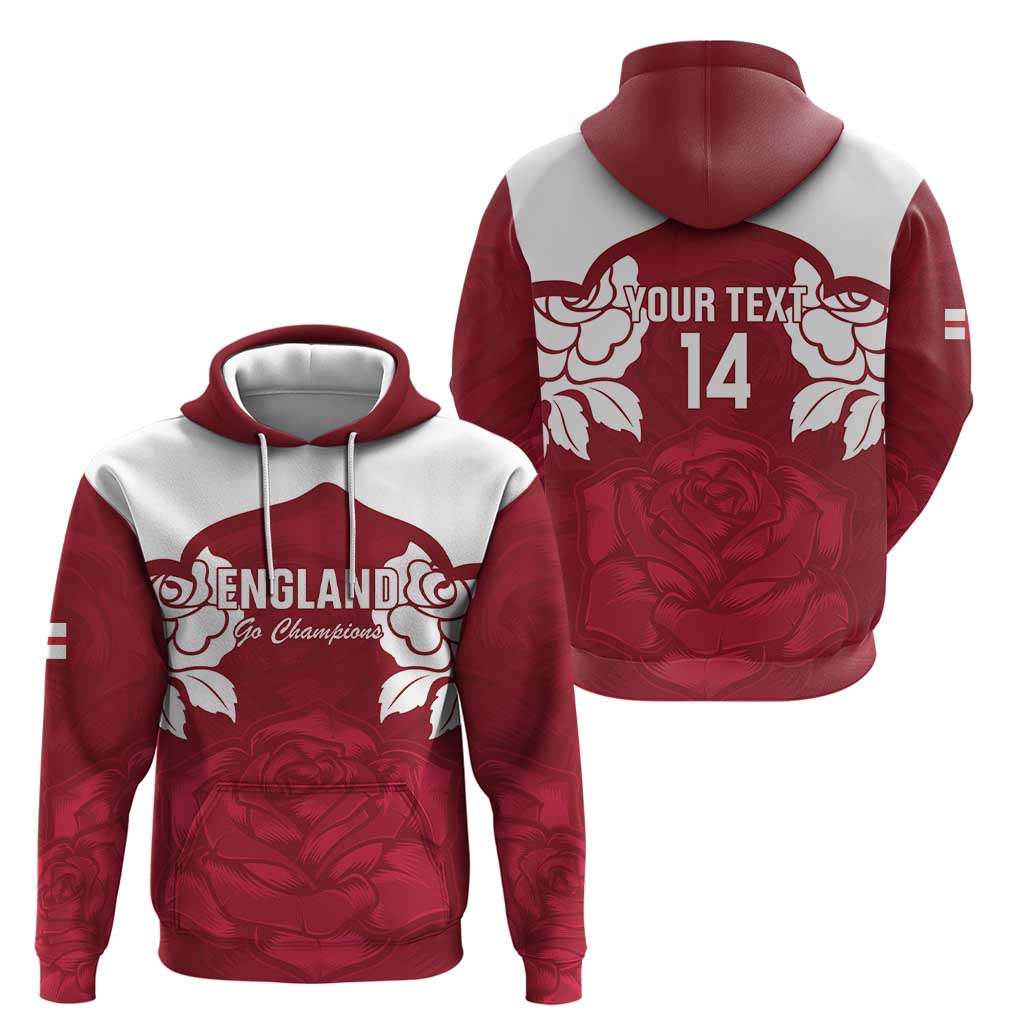 Custom England Rugby 2025 Hoodie Go Champions Red Rose LT14
