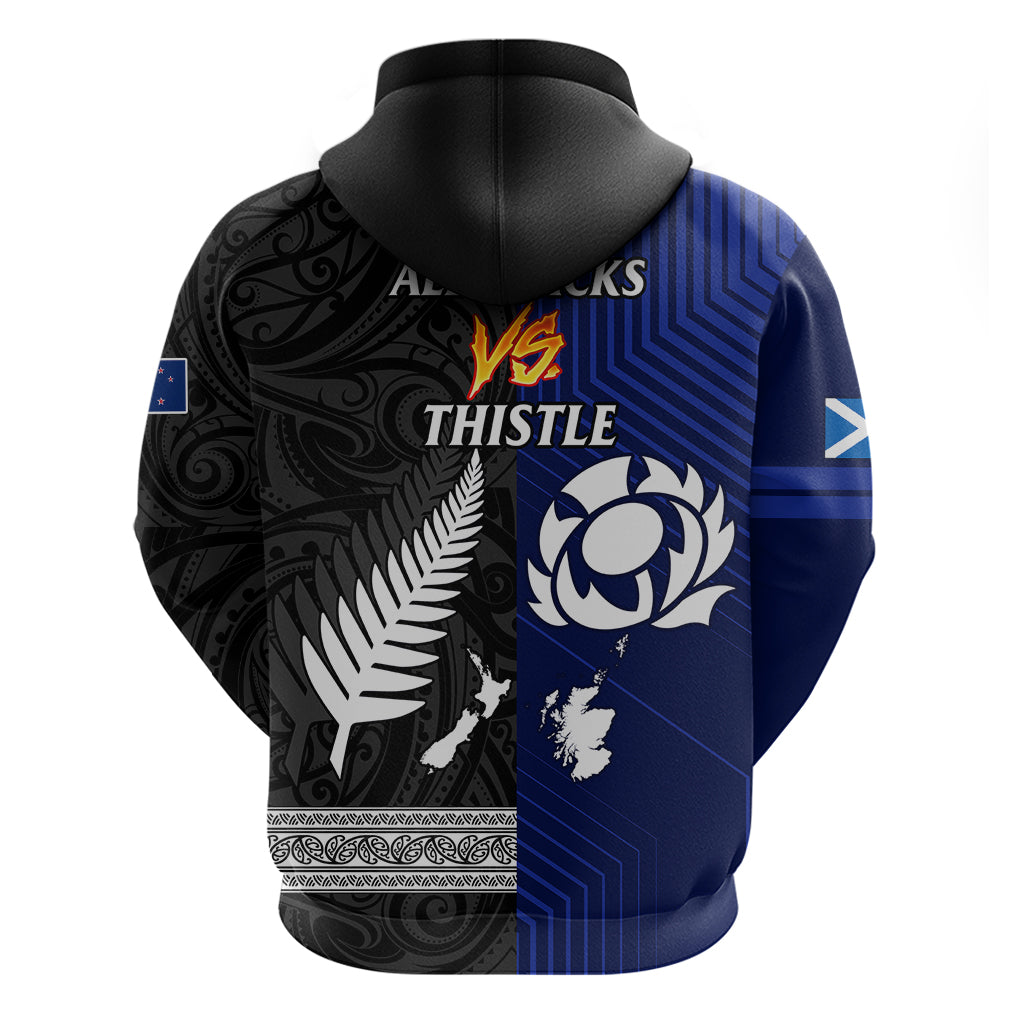 New Zealand and Scotland Rugby Hoodie All Black Maori With Thistle Together LT14