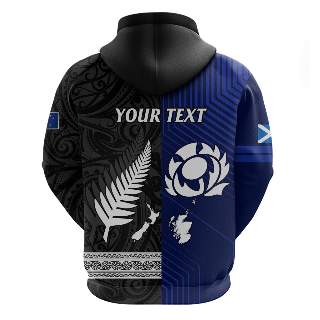 Personalised New Zealand and Scotland Rugby Hoodie All Black Maori With Thistle Together LT14