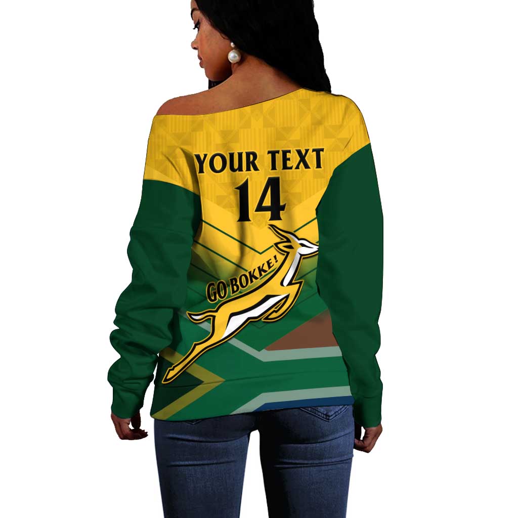 Custom South Africa Rugby Off Shoulder Sweater Springboks Go Champions African Pattern LT14