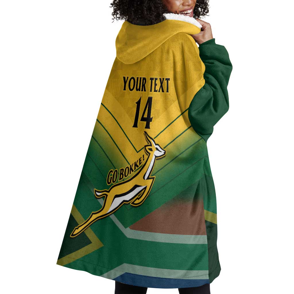 Custom South Africa Rugby Wearable Blanket Hoodie Springboks Go Champions African Pattern LT14