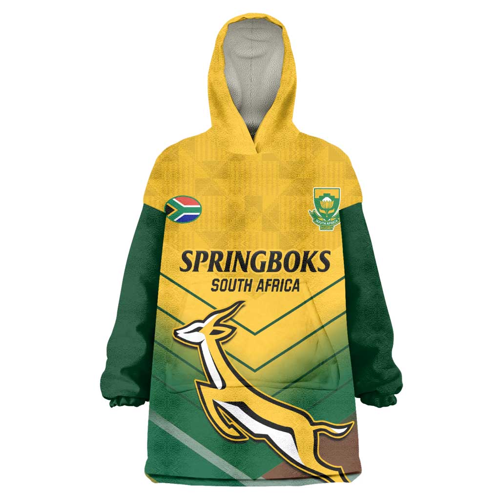 Custom South Africa Rugby Wearable Blanket Hoodie Springboks Go Champions African Pattern LT14