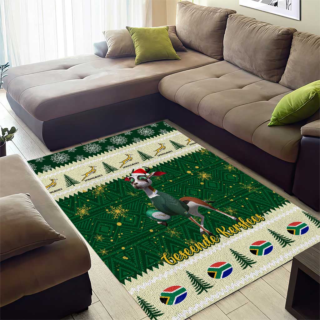 Custom South Africa Rugby Christmas Area Rug Geseende Kersfees Springboks African Pattern LT14