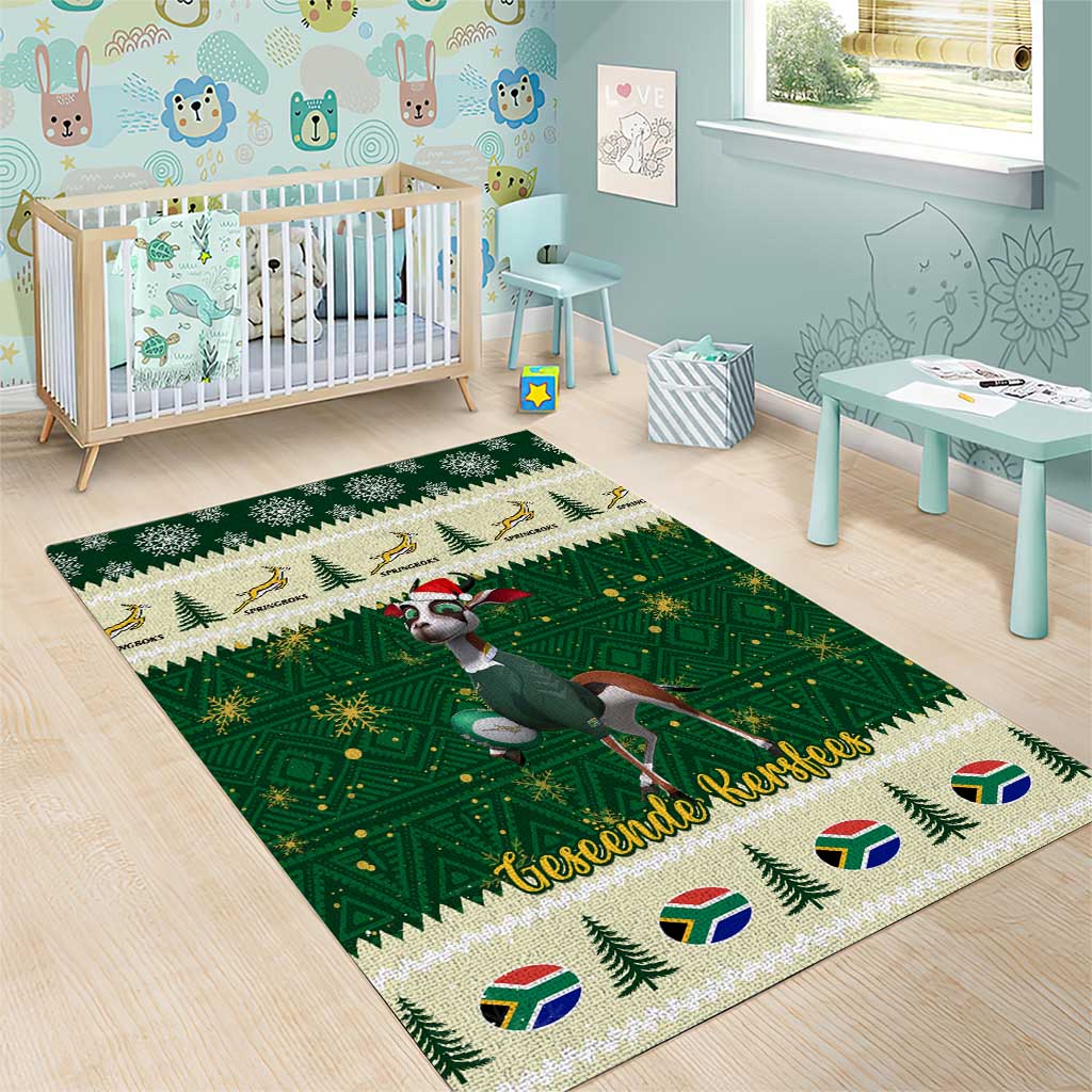 Custom South Africa Rugby Christmas Area Rug Geseende Kersfees Springboks African Pattern LT14