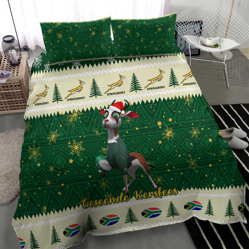 Custom South Africa Rugby Christmas Bedding Set Geseende Kersfees Springboks African Pattern LT14