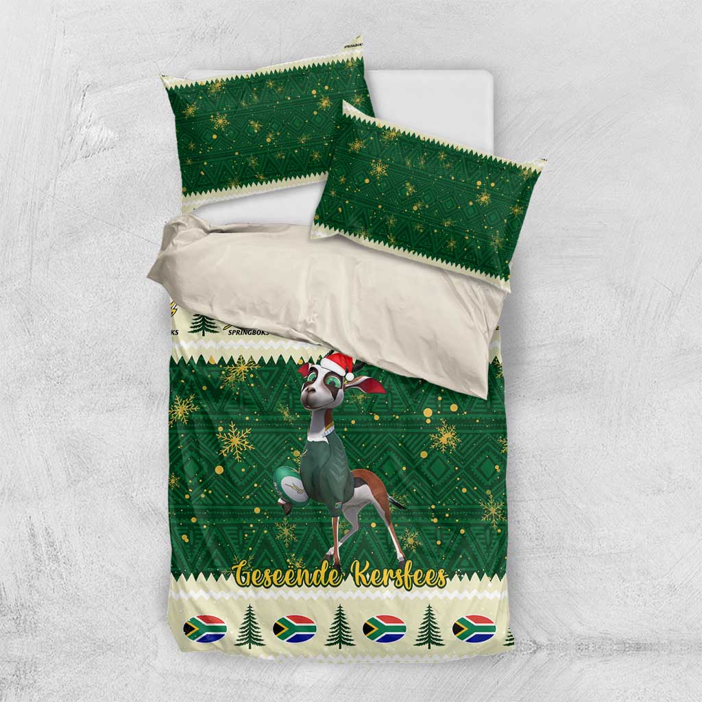 Custom South Africa Rugby Christmas Bedding Set Geseende Kersfees Springboks African Pattern LT14