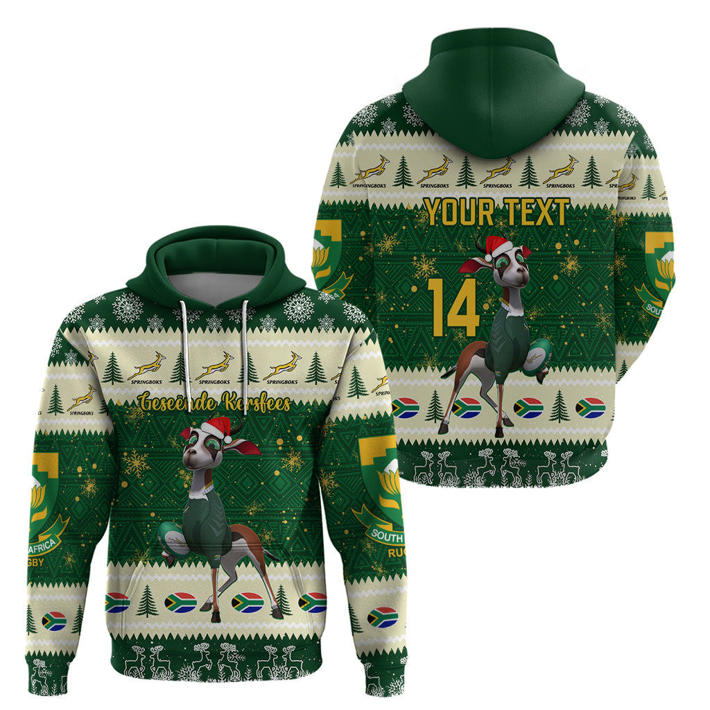 Custom South Africa Rugby Christmas Hoodie Geseende Kersfees Springboks African Pattern LT14