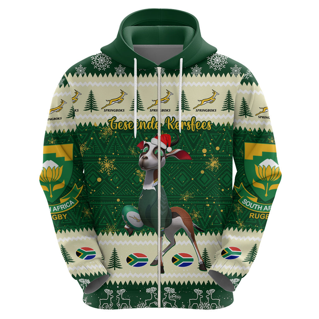 Custom South Africa Rugby Christmas Hoodie Geseende Kersfees Springboks African Pattern LT14