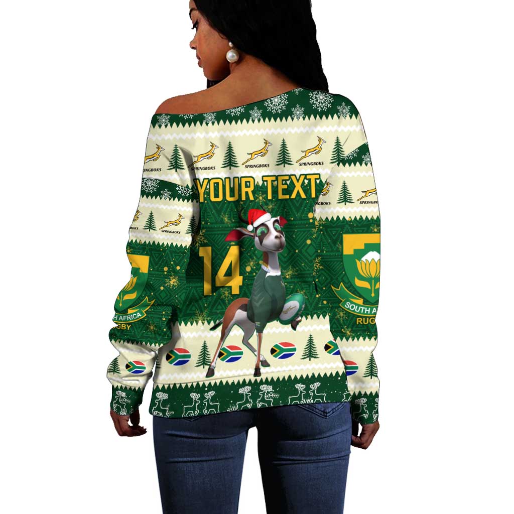 Custom South Africa Rugby Christmas Off Shoulder Sweater Geseende Kersfees Springboks African Pattern LT14