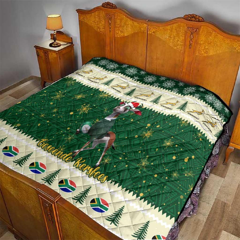 Custom South Africa Rugby Christmas Quilt Geseende Kersfees Springboks African Pattern LT14