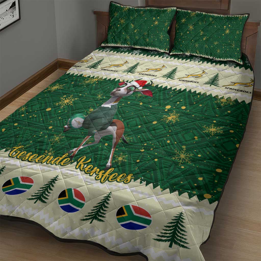 Custom South Africa Rugby Christmas Quilt Bed Set Geseende Kersfees Springboks African Pattern LT14