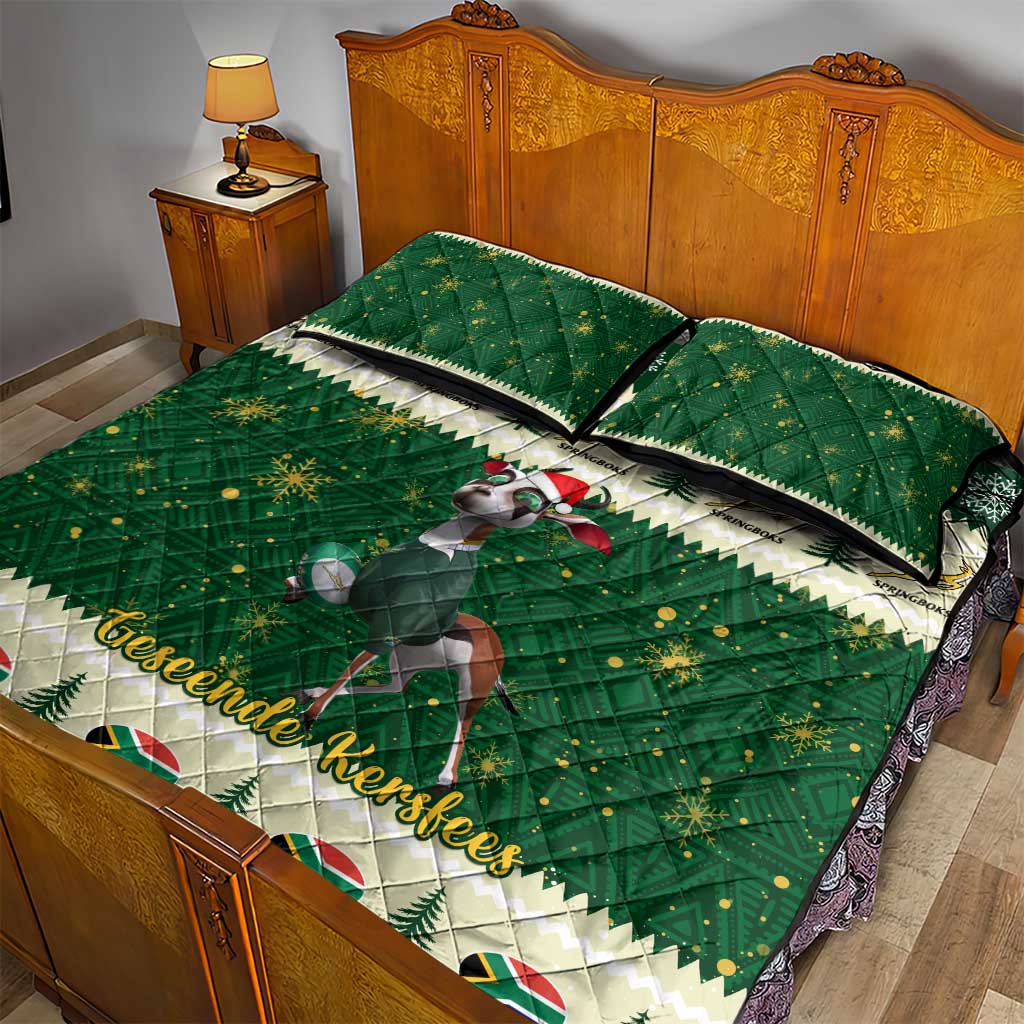Custom South Africa Rugby Christmas Quilt Bed Set Geseende Kersfees Springboks African Pattern LT14