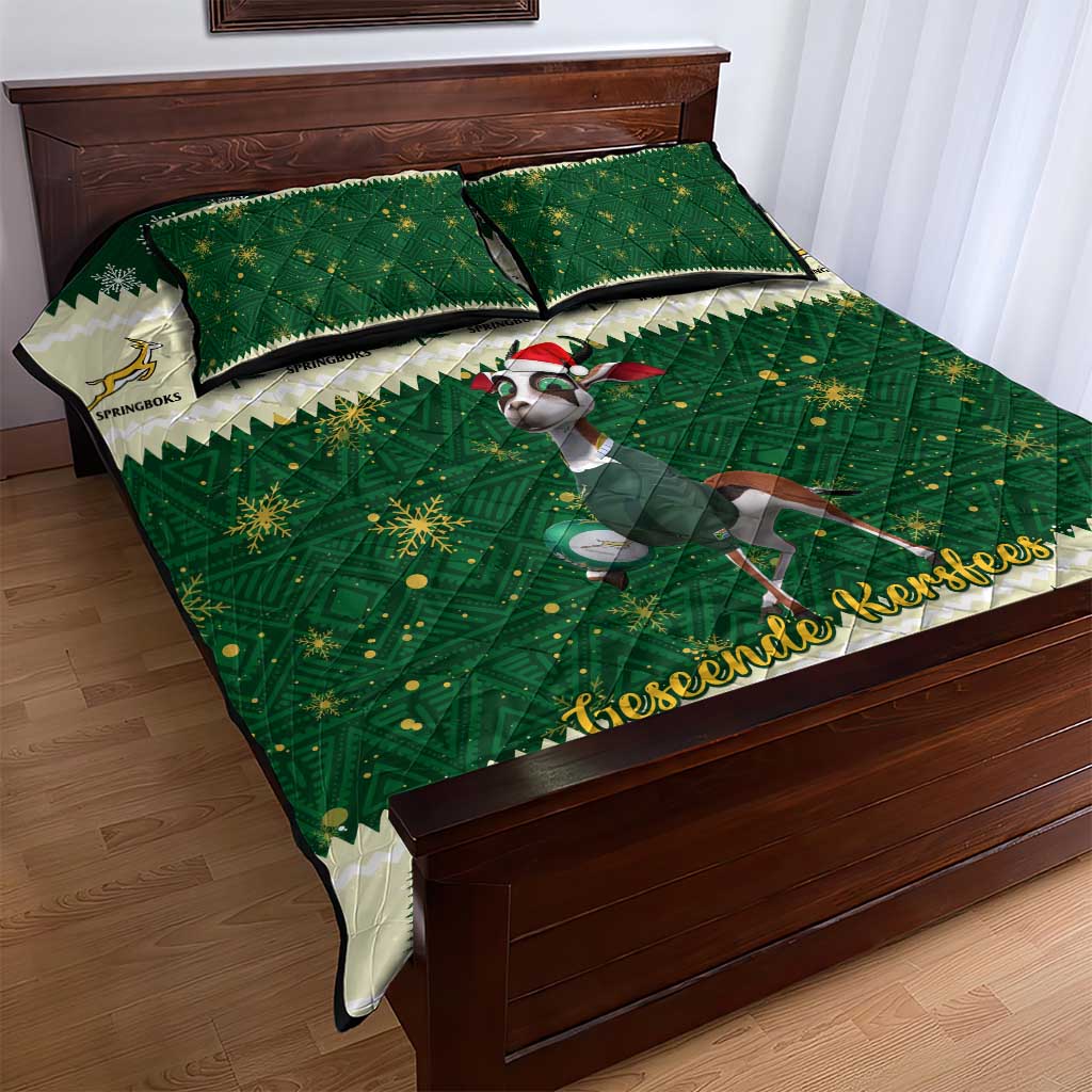 Custom South Africa Rugby Christmas Quilt Bed Set Geseende Kersfees Springboks African Pattern LT14