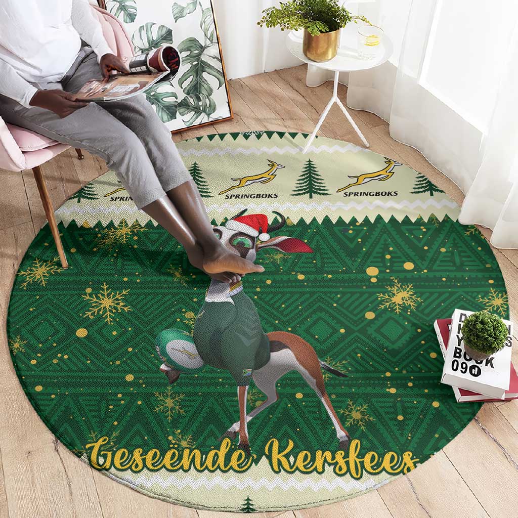 Custom South Africa Rugby Christmas Round Carpet Geseende Kersfees Springboks African Pattern LT14