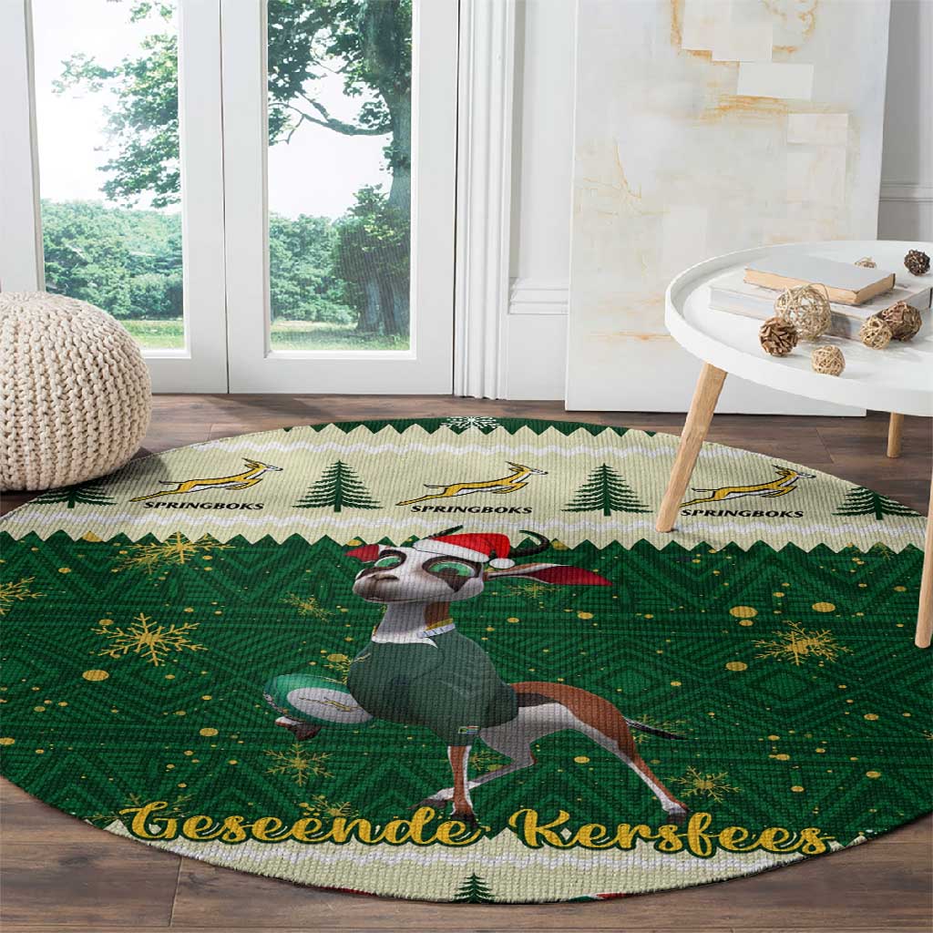 Custom South Africa Rugby Christmas Round Carpet Geseende Kersfees Springboks African Pattern LT14