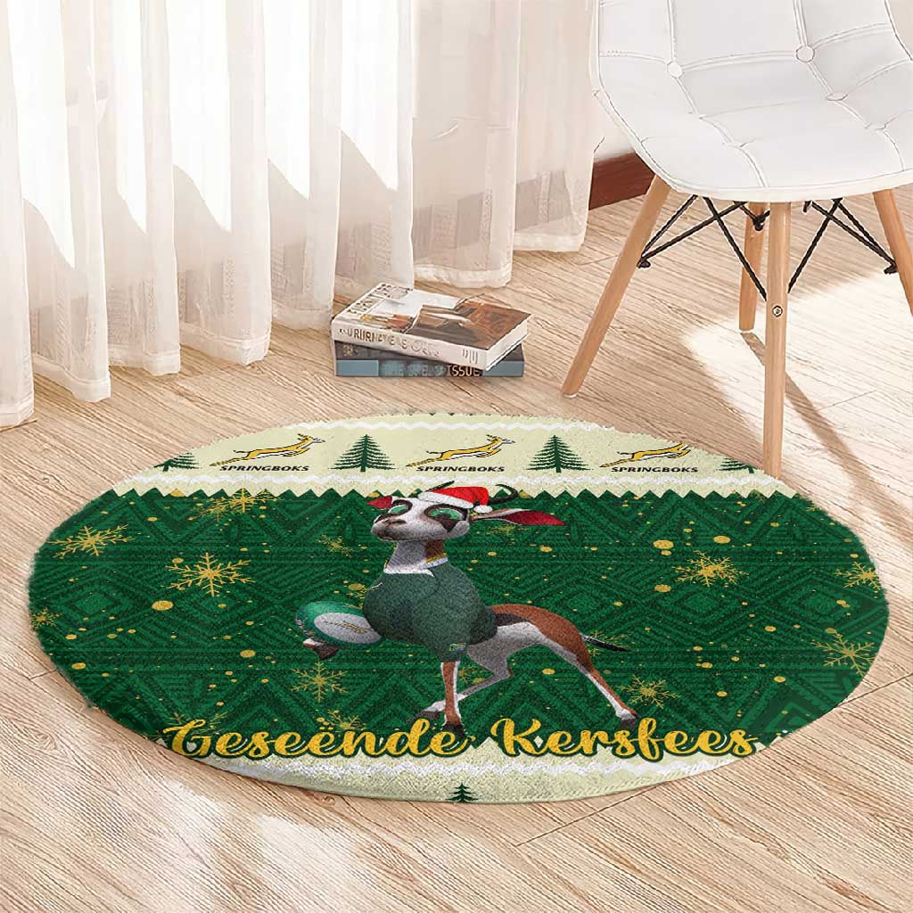 Custom South Africa Rugby Christmas Round Carpet Geseende Kersfees Springboks African Pattern LT14