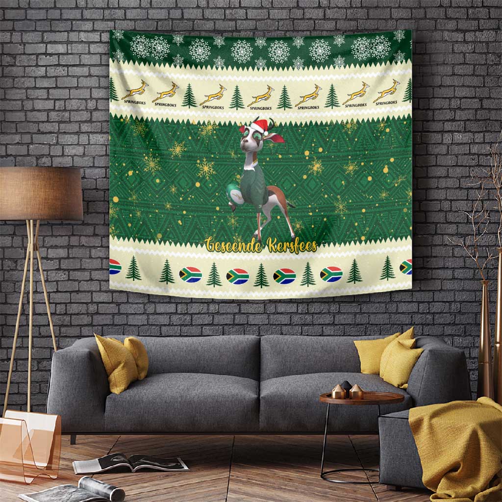 Custom South Africa Rugby Christmas Tapestry Geseende Kersfees Springboks African Pattern LT14