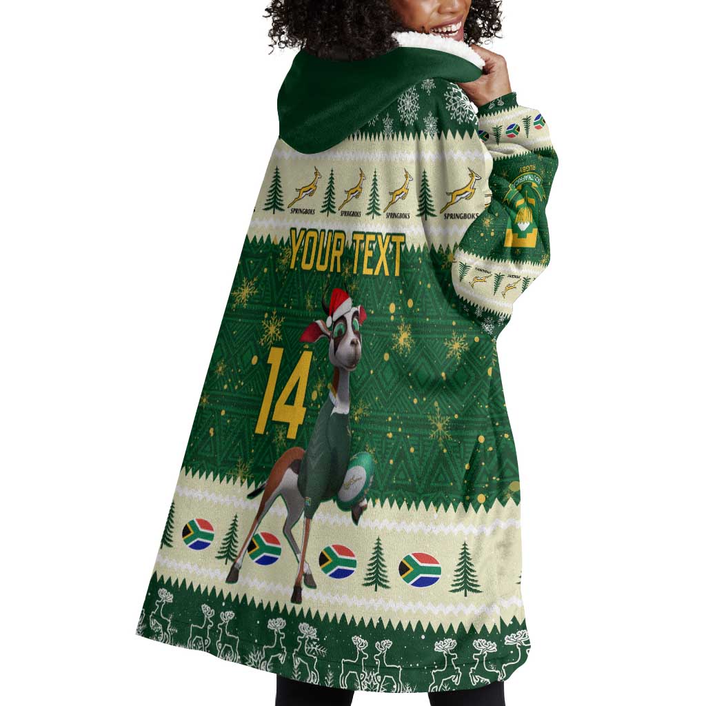 Custom South Africa Rugby Christmas Wearable Blanket Hoodie Geseende Kersfees Springboks African Pattern LT14