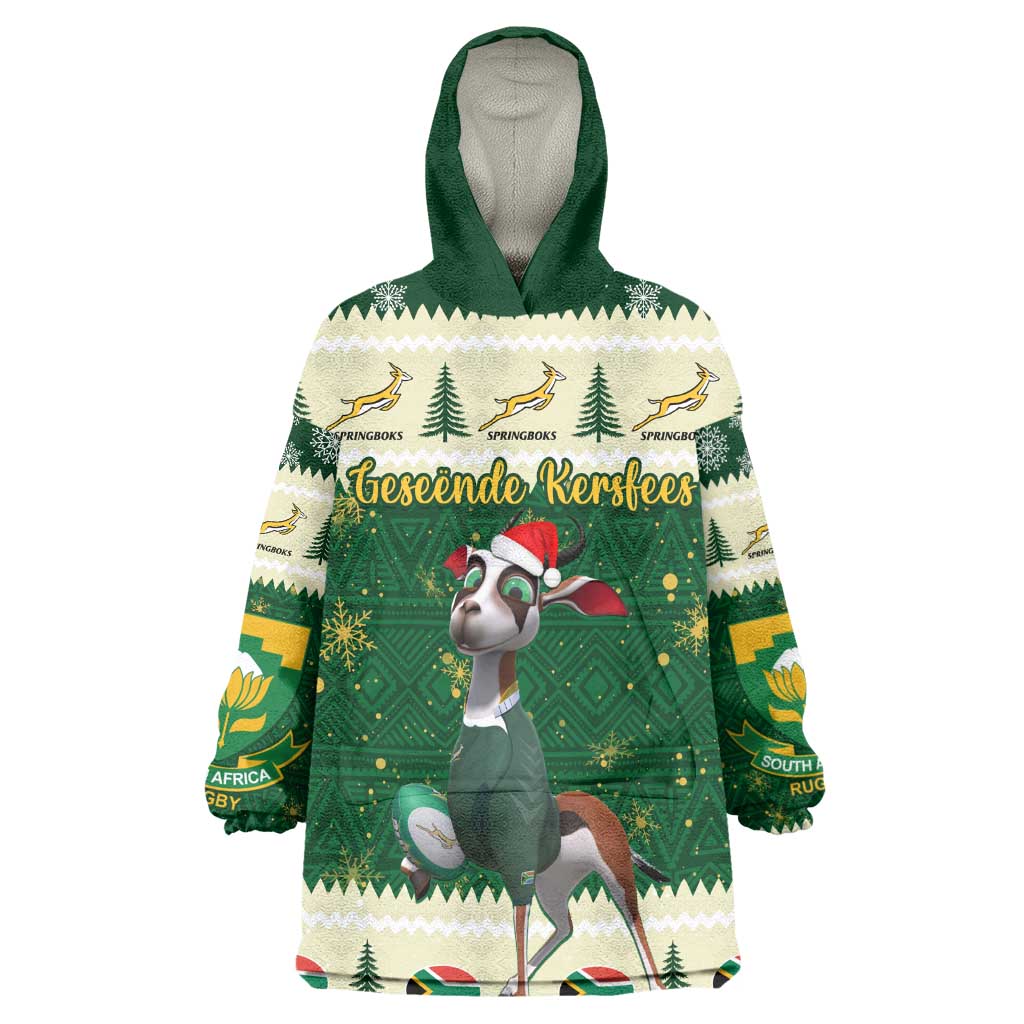 Custom South Africa Rugby Christmas Wearable Blanket Hoodie Geseende Kersfees Springboks African Pattern LT14