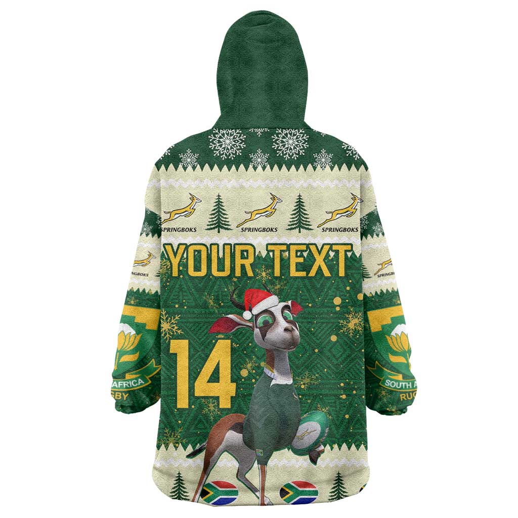 Custom South Africa Rugby Christmas Wearable Blanket Hoodie Geseende Kersfees Springboks African Pattern LT14