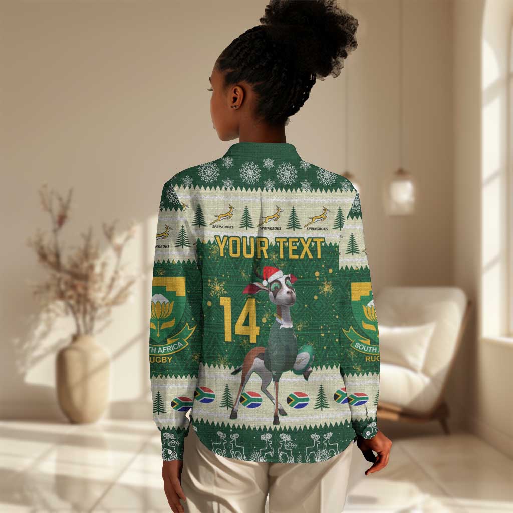 Custom South Africa Rugby Christmas Women Casual Shirt Geseende Kersfees Springboks African Pattern LT14