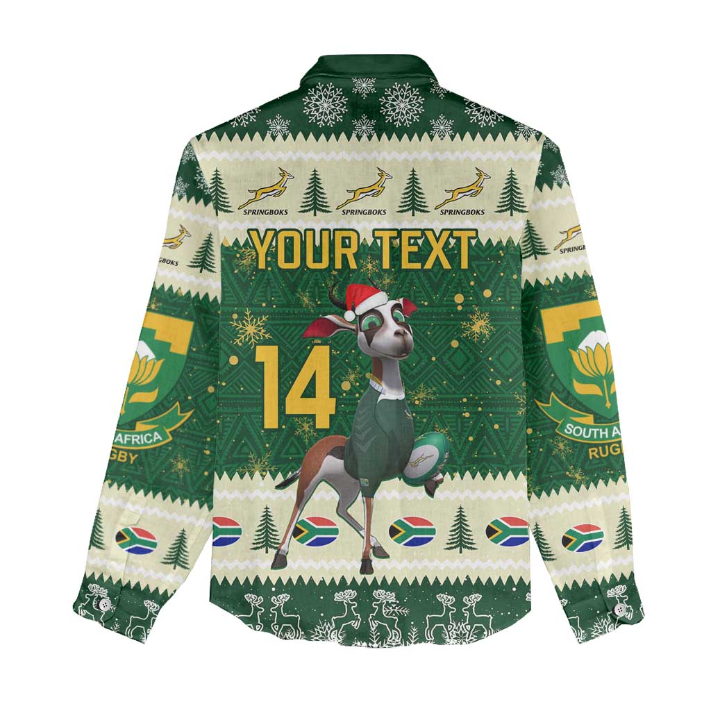 Custom South Africa Rugby Christmas Women Casual Shirt Geseende Kersfees Springboks African Pattern LT14