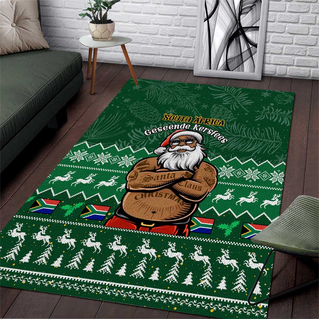 Personalised South Africa Christmas Area Rug Cool Santa Claus With South African Map LT14
