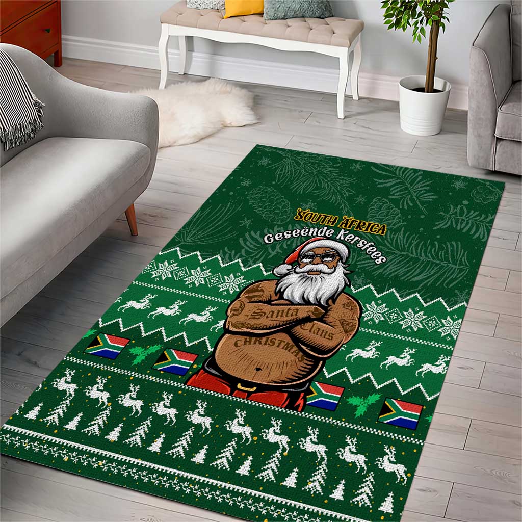 Personalised South Africa Christmas Area Rug Cool Santa Claus With South African Map LT14