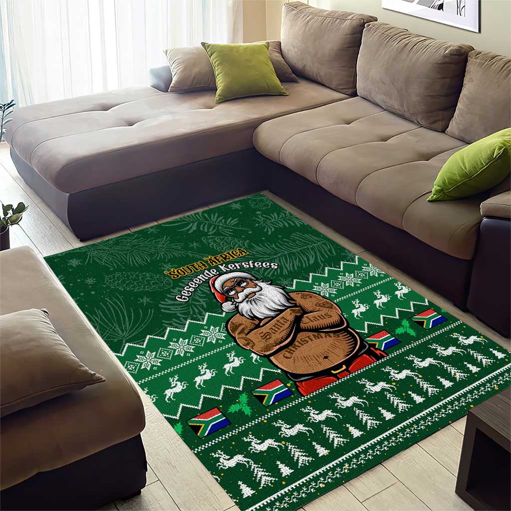 Personalised South Africa Christmas Area Rug Cool Santa Claus With South African Map LT14