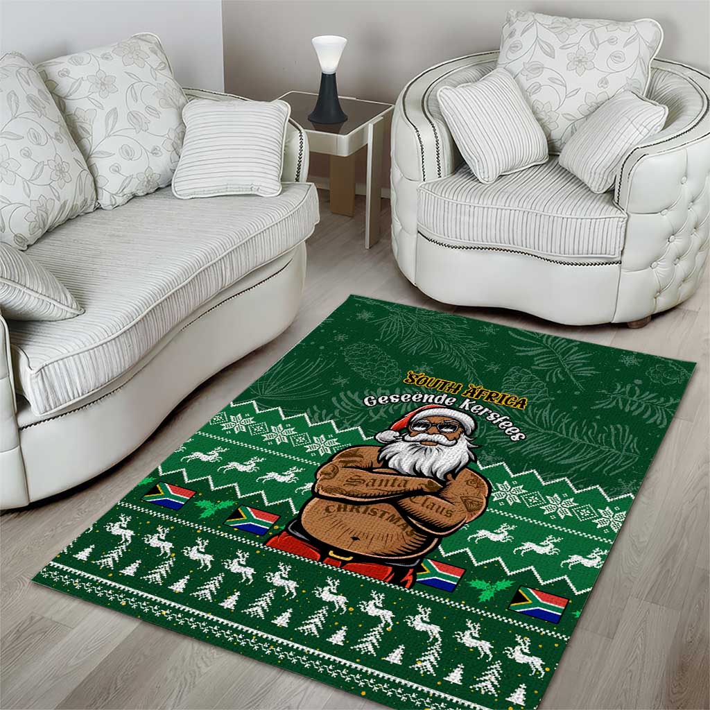 Personalised South Africa Christmas Area Rug Cool Santa Claus With South African Map LT14